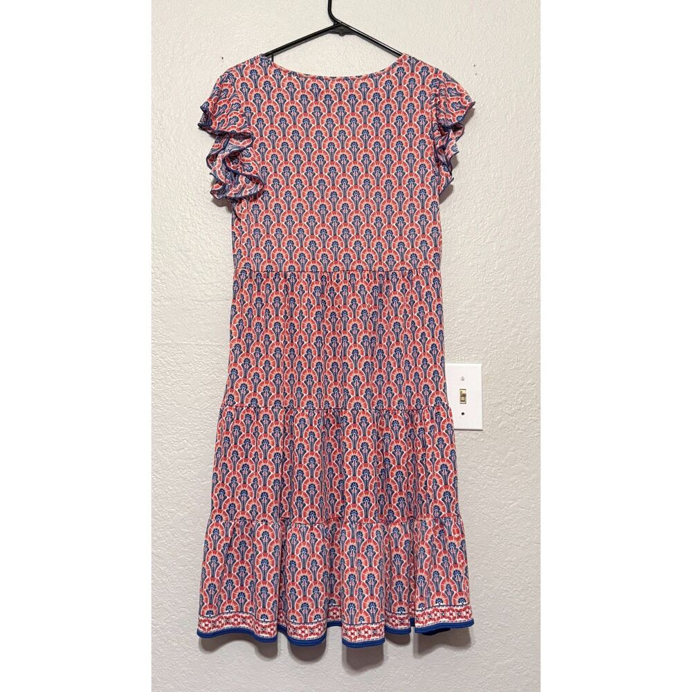Max Studio Orange/Red and Blue Printed, Tiered Dress – Women's Size M (NWT) - Picture 3 of 3